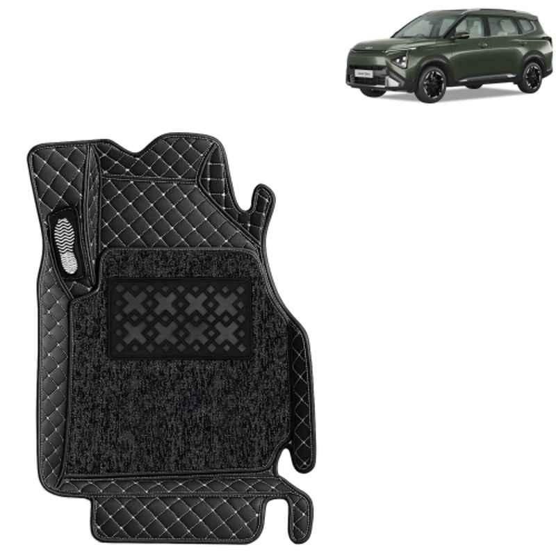Kingsway 4 Pcs Premium 7D 100% Waterproof & Washable PU Leatherette Classic Black Car Floor Mat Set for Kia Carens Clavis 6 Seater 2025 Onwards All Model
