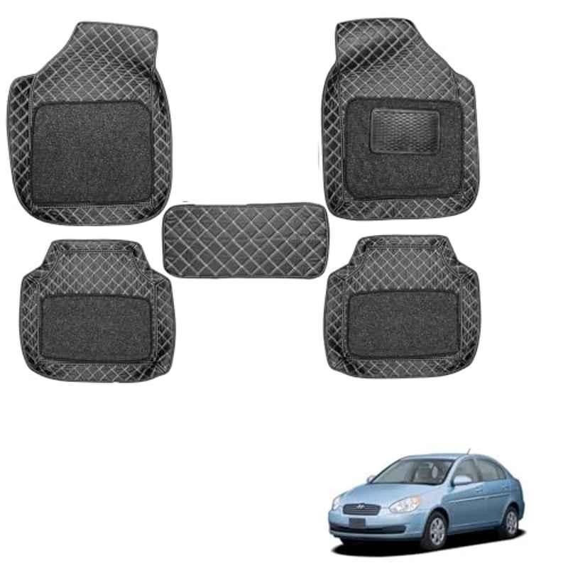 Kozdiko 5 Pcs Waterproof & Luxury 7D Black Leatherette Car Floor Mat Set for Hyundai Old Verna