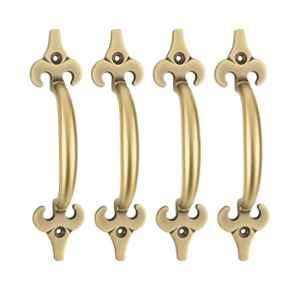 Mix & Match Art Deco 6 inch Cast Iron Brass Antique Finish Cabinet Pull Handle for Wardrobe, Cupboard & Window (Pack of 4)