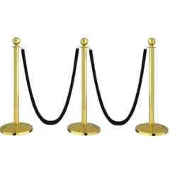 Ladwa 3 Pcs Golden Finish Queue Manager with Black Velvet 1.5m Rope, Barricade & Stanchions Set