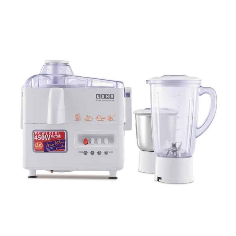 Usha JMG 3345 450W White Juicer Mixer Grinder with 2 Jars