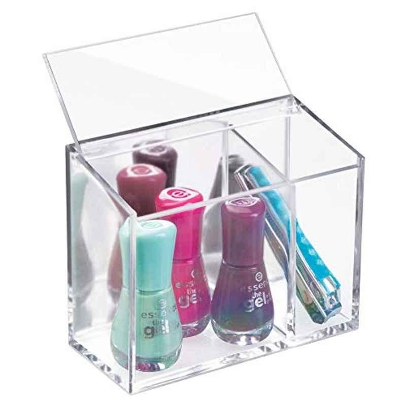 Bosphorus 12.55x5.72x10.16cm Acrylic Clear Self Adhesive Cosmetic Organizer with Lid & 2 Compartments, 21640
