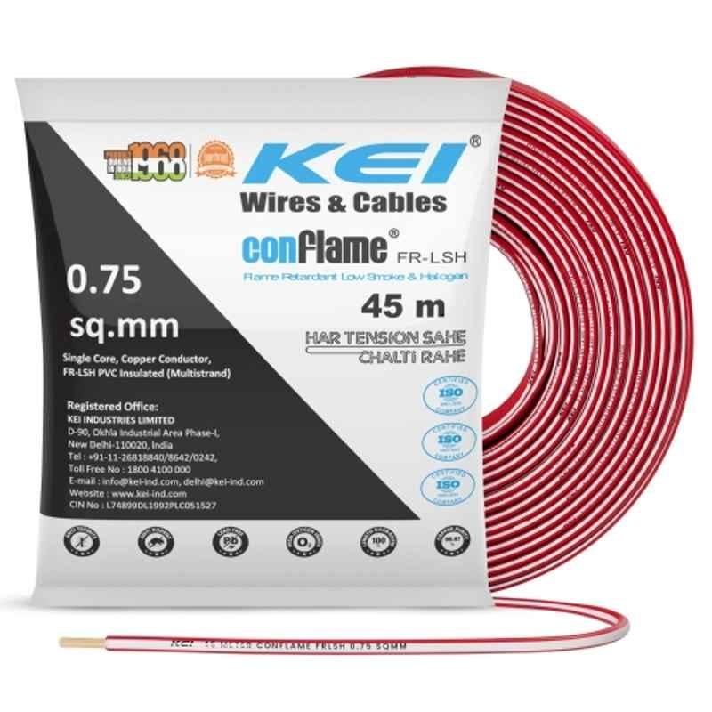 KEI Conflame 0.75 Sqmm 1 Core FRLSH Red Copper PVC House Wire, Length: 45 m