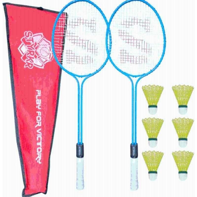 STYRKR Alloy Steel Blue Badminton Racquet Set of 2 Steel Frame with Shuttlecocks & Bag Badminton Kit