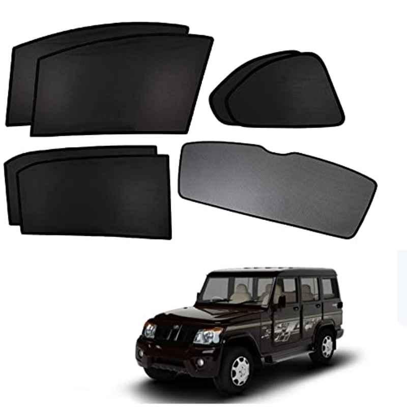 Kozdiko 5 Pcs Polyester Black Non Magnetic Window & Rear Sun Shades Set for Mahindra Bolero