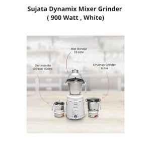 Sujata Dynamix DX 900W White Plastic Mixer Grinder with 3 Jars