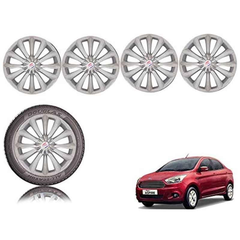 Auto Pearl 4 Pcs 14 inch Black ABS Press Type Hubcap Wheel Cover Set with Retention Ring for Ford Figo2015
