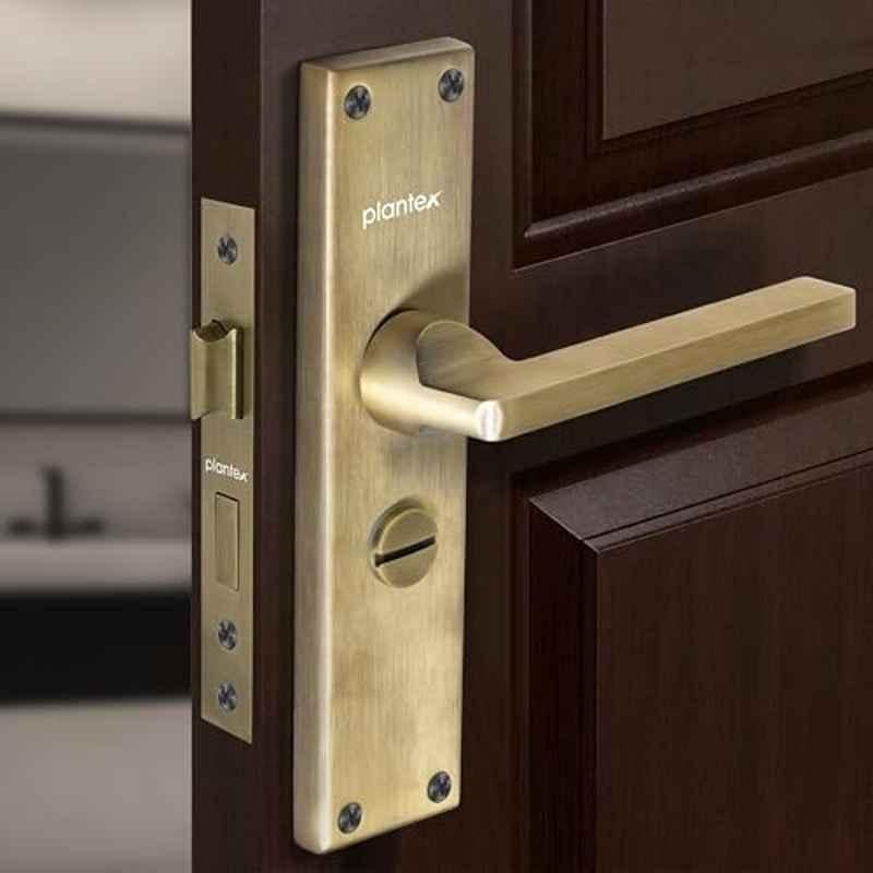 Plantex Stainless Steel Door Lock Bathroom Door Lock/Mortise 8inch Keyless Plate Handle Set for Home/Bathroom/Store Room/Balcony/Office DTM-660, Antique Brass