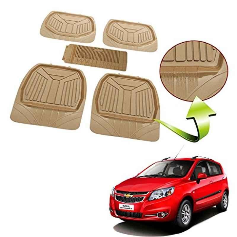 Kozdiko 5 Pcs Rubber Beige 3G Rubber Mat Set for Chevrolet Sail UVA