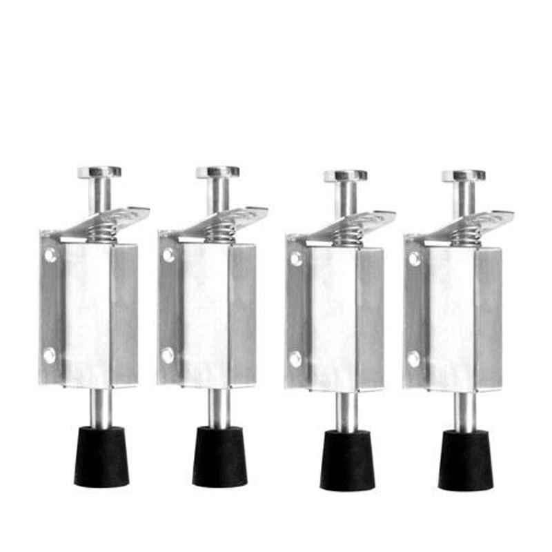 Nixnine Stainless Steel Foot Operated Floor Door Stopper with Rubber, SRNG_A-603_4PS (Pack of 4)