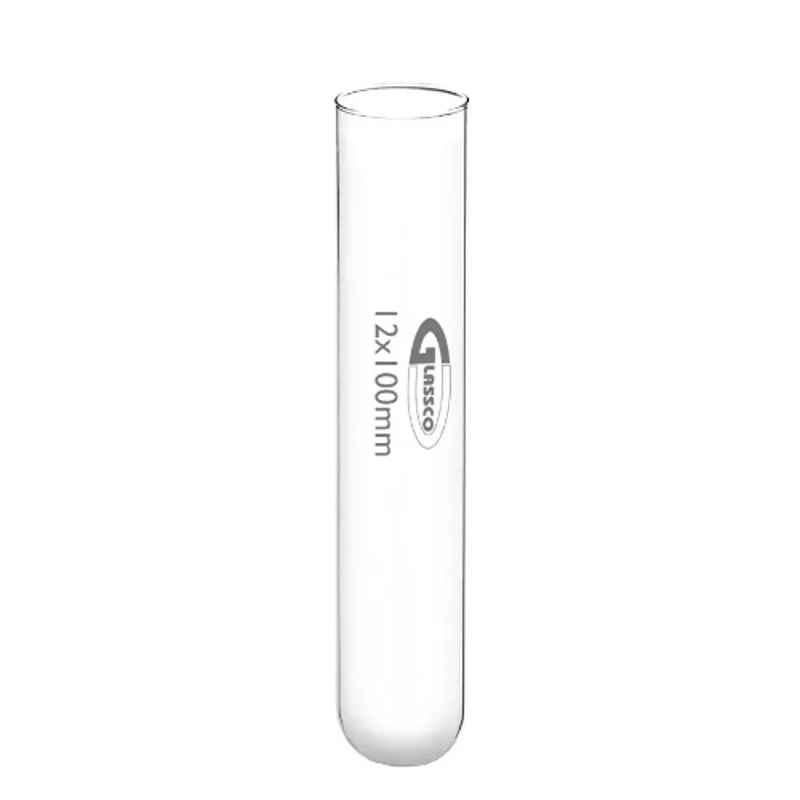 Glassco 12x100mm Transparent Boro 3.3 Scientific Glass Test Tube with No Rim Uniform Wall, 097.202.03 (Pack of 50)