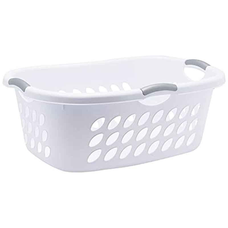 Sterilite 44L Plastic White Laundry Basket with Titanium Handles, 12108006