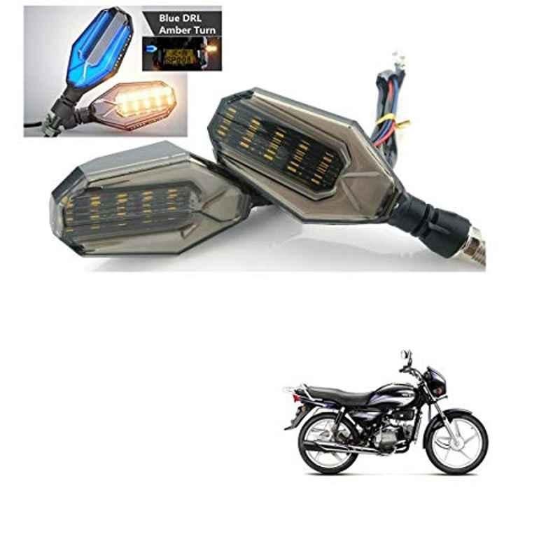 Kozdiko 4 Pcs Plastic Front & Rear U Shape Dual Color DRL LED BIke Indicator Set for Hero Splender Plus