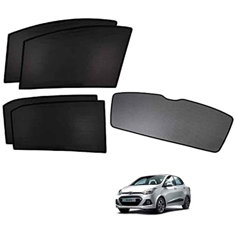 Kozdiko 5 Pcs Polyester Black Non Magnetic Window & Rear Sun Shades Set for Hyundai Xcent