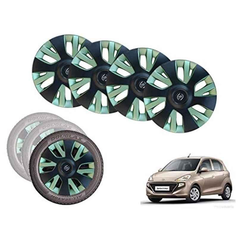 Auto Pearl 14 inch ABS Black & Green Car Hubcap Wheel Cover with Retention Ring Set for Santro Asta 18
