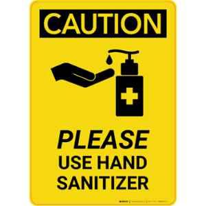 Color World Express Vinyl Self Adhesive Please Use Hand Sanitizer Warning Signage Sticker with Both Side Laminated