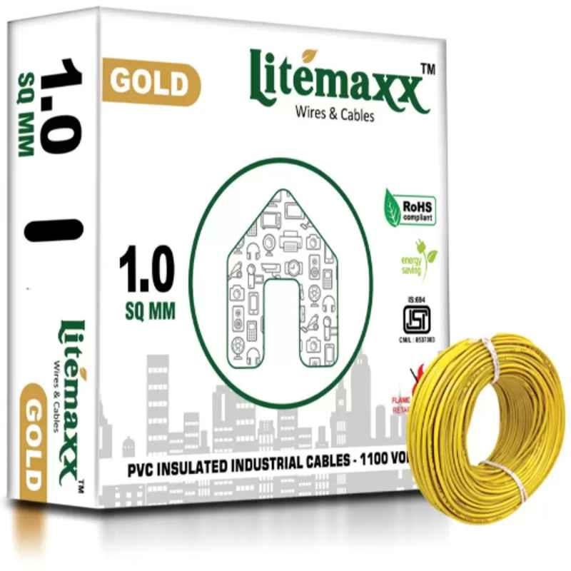 Litemaxx Gold 1 Sqmm PVC Yellow Housing Wire, Length: 90m
