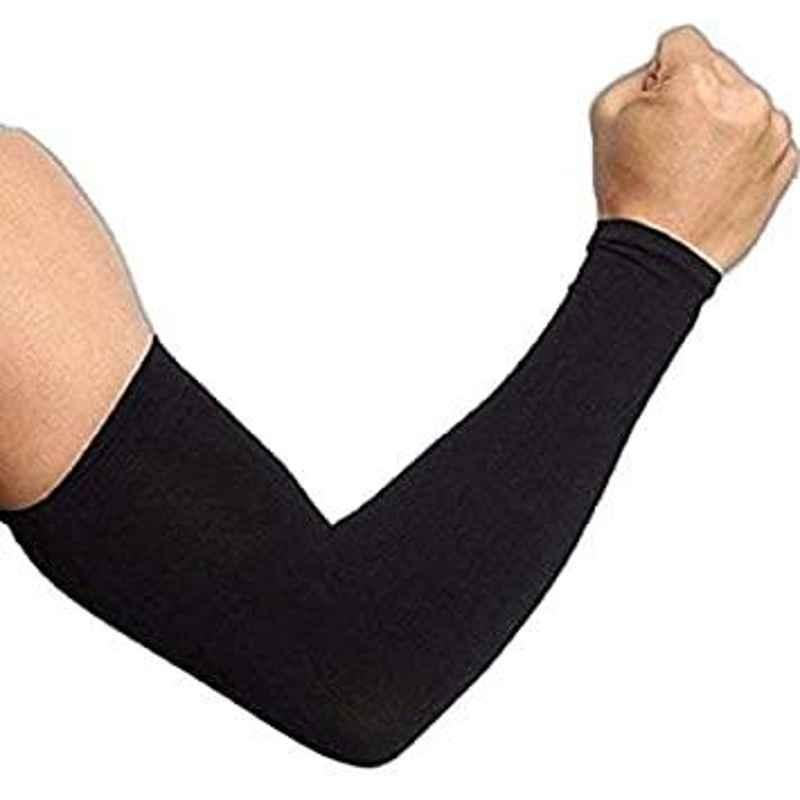AOW Unisex Stretchable Fingerless Arm Protection Sleeves for Driving, Biking, Cycling (Black, Free Size) A-27