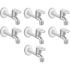 Senkiddpro Prime Steel Chrome Finish Wall Mounted Long Body Tap with Wall Flange (Pack of 7)