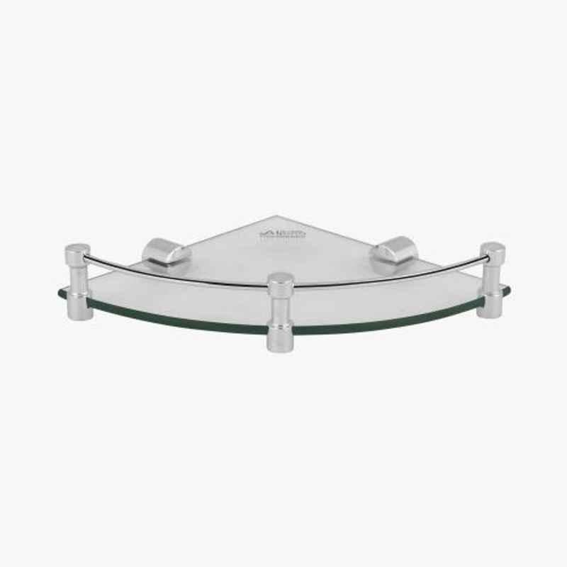 Kerovit 12x12 inch Silver ABS Chrome Finish Oval Range Glass Corner Shelf, KA980014