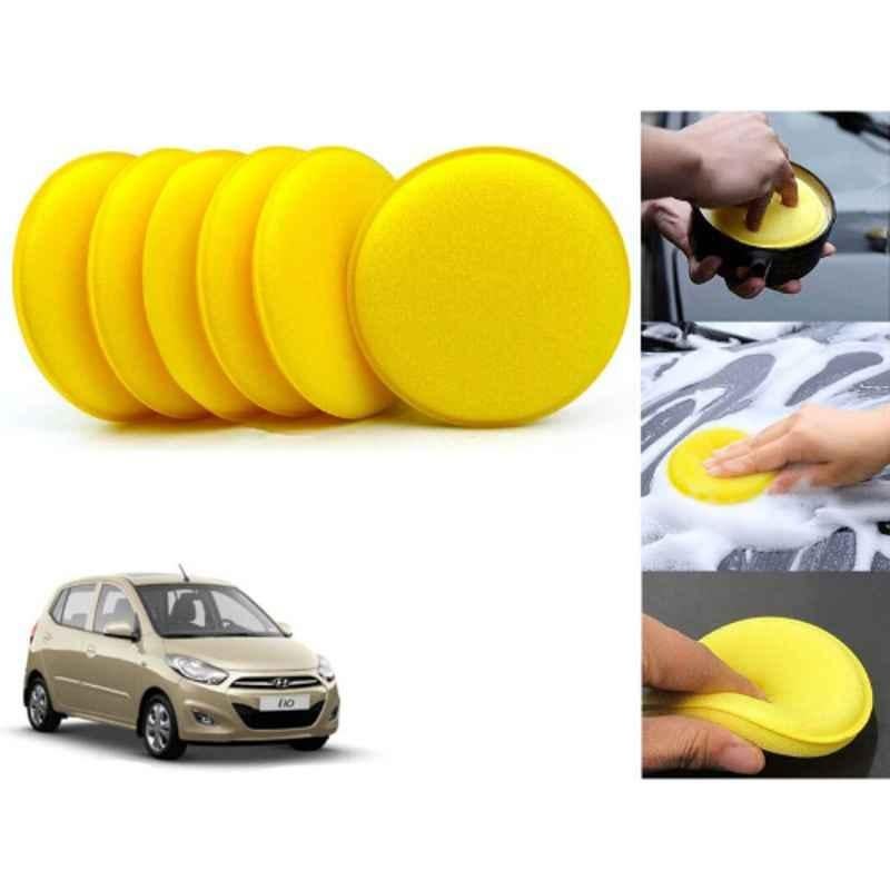 Auto Pearl Polyurethane Beige Washing & Waxing Polish Foam Sponge for Grand i10 Nios 2010 (Pack of 6)