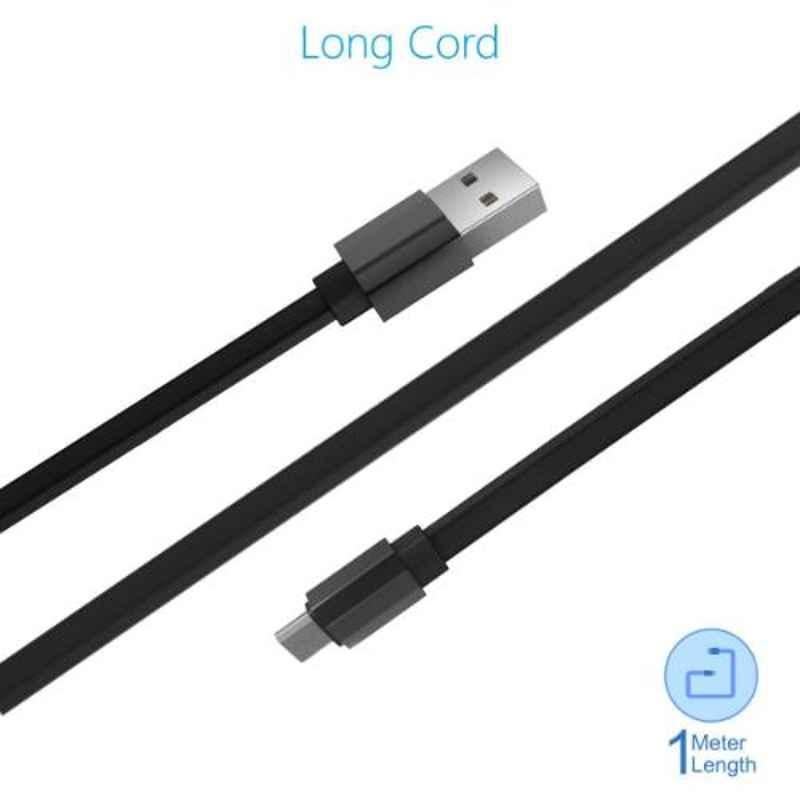 Portronics Konnect Flat Micro 2.4A Black 1m Micro USB Cable, POR-431 (Pack of 10)