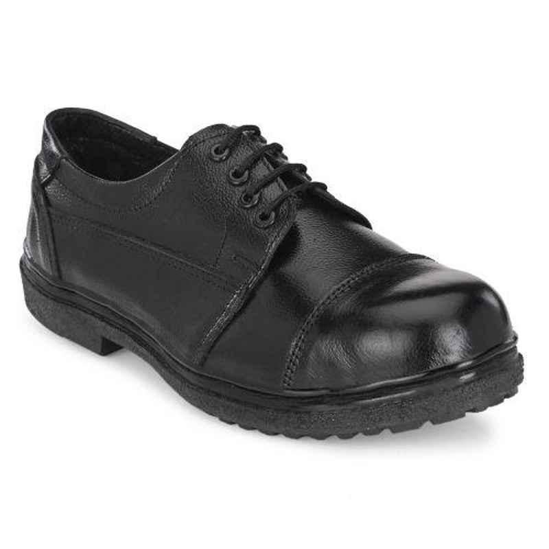 ArmaDuro AD1011 Leather Steel Toe Black Work Safety Shoes, Size: 6