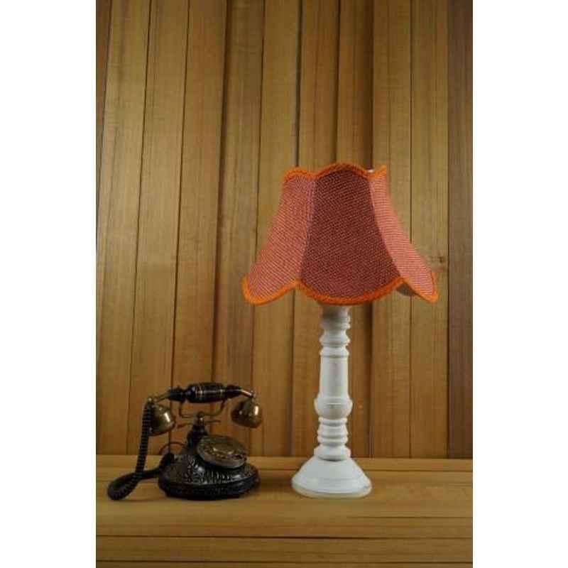 Tucasa Mango Wood White Table Lamp with 12 inch Jute Orange Shade, WL-129