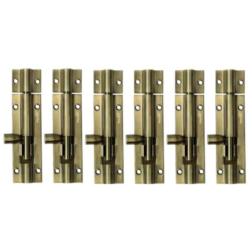 Plantex Stainless Steel Tower Bolt/Tower Bolt for Home, Offices Doors and Windows/Tower Bolt for Main Door/Door Latch/Kundi/Chitakini/Door Latch for Windows - Pack of 6 (Brass Antique, 4 inch)