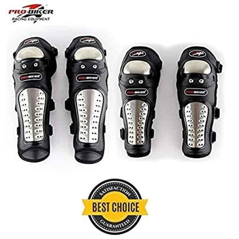 AOW Knee Guard compatible with Knee Guard compatible with Pro-xerz 2nd Generation Alloy Steel Elbow Guard Flexible Breathable Adjustable Knee Shin Armor Protector (Black) for Bikers and Riders (Pack of 4 PCS) KN-01-picture-35