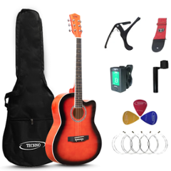 Techno 39 inch Spruce & Linden Wood Red Right Hand Orientation Acoustic Guitar, RJ-10239CG