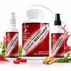 Zenius India Recharge 30 Pcs Capsule, 30ml Spray & 30ml Oil Kit with Ajwain, Ajmod, Malkagni & Til Tal for Stamina, Supports Sperm Health & Reproductive Wellness