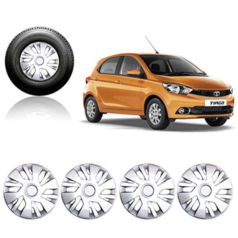 Auto Pearl 4 Pcs 14 inch Silver Wheel Cover Set Cap for TATA Tiago XT & XZ
