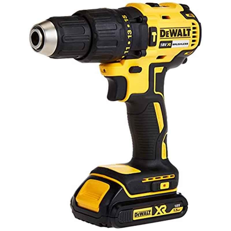 Dewalt 18V Brushless Compact Hammer Drill With 2x1.5Ah Lithium-Ion Batteries + Charger In Kitbox For Masonrywood Metal Yellow/Black Dcd778S2-Gb 3 Year Warranty