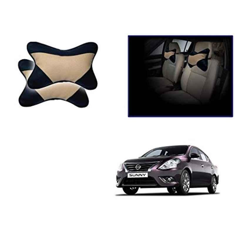 Kozdiko 2 Pcs Beige & Black Car Neck Rest Cushion Pillow Set for Nissan Sunny