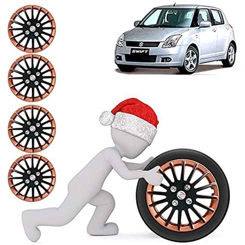 Auto Pearl 4 Pcs 15 inch ABS Copper & Black Press Fitting Wheel Cover Set for Maruti Suzuki Swift Type-1