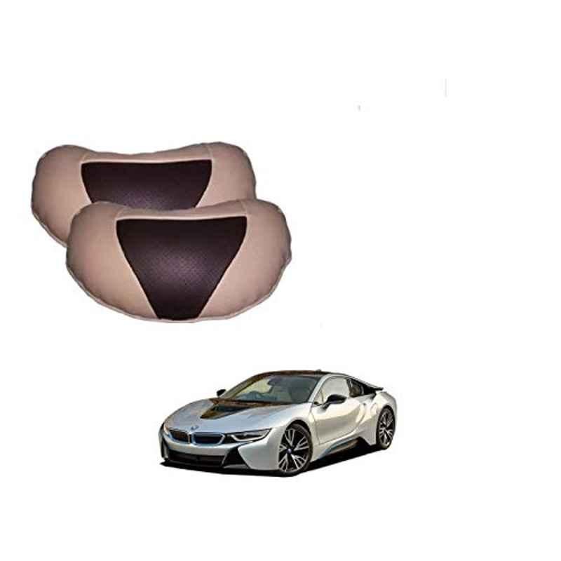 Kozdiko 2 Pcs Beige & Brown Car Neck Rest Cushion Pillow Set for BMW I8