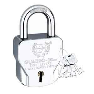 Harrison Quadro 68mm Mild Steel Silver Finish Hardened Shackle 4 Keys Padlock, 5560