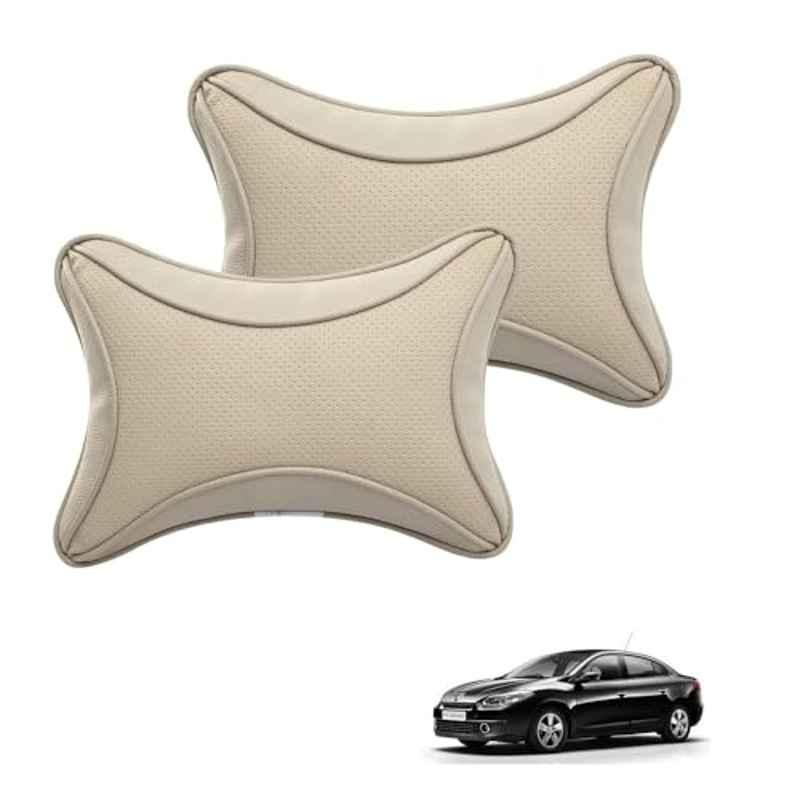 Kozdiko 2 Pcs Memory Foam & Polyester Beige Dots Car Neck Rest Pillow Set for Renault Fluence, XNVJVHGJFH107