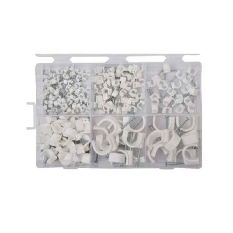 GSK Corporation 250 Pcs White Assorted Circle Cable Clips Set