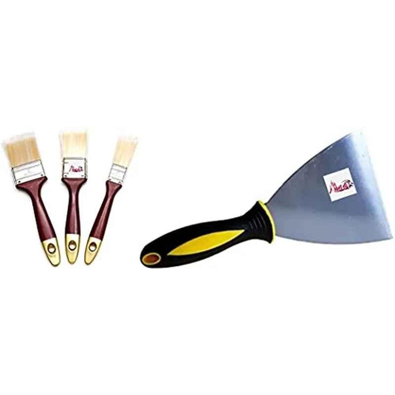 Abbasali 3 Pcs Latex Oil Based Paint Brushes with Comport Handle & 4 Pcs 3 inch Wall Scrapper Set