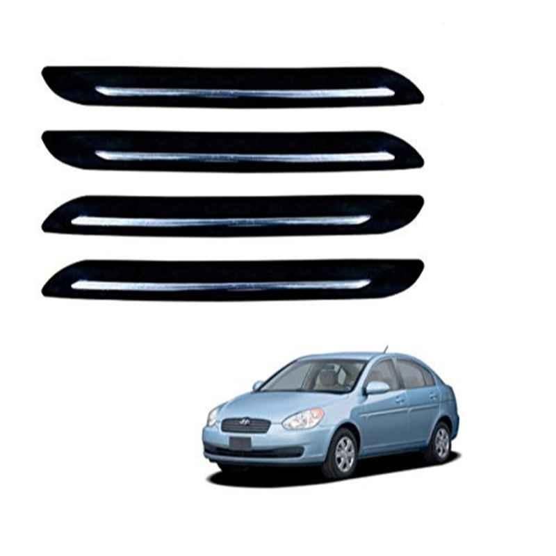 Kozdiko 4 Pcs PVC Black Car Bumper Protector Set with Chrome Strip for Hyundai Old Verna