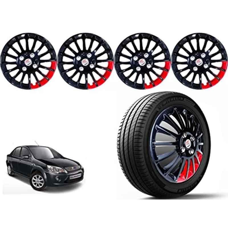 Auto Pearl 4 Pcs 14 inch Polypropylene Black & Red Press Type Car Wheel Cover Set with Retention Ring for Ford Fiesta Classic 2011-2012