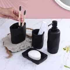 Plantex Resin Bathroom Accessories Set/Soap Holder for Bathroom/Toothbrush Holder/Tumbler Holder/Liquid Soap Dispenser 4 Pcs Black