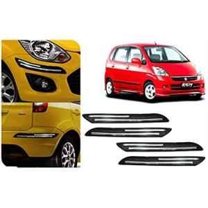 Auto Pearl 4 Pcs PVC & Rubber Black Double Chrome Linning Bumper Corner Moulding Set for Maruti Suzuki Zen Estilo Type-1