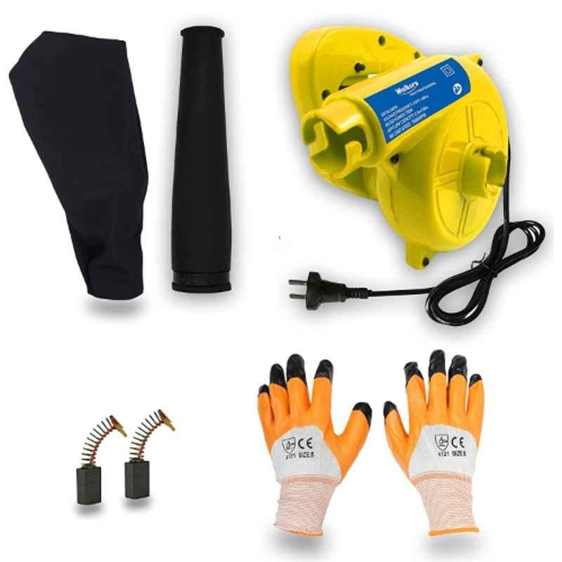 Walkers 750W 16000rpm Yellow Electric Air Blower with Air Blowing Pipe, Dust Bag, Carbon Brush & Gloves, WKFC009