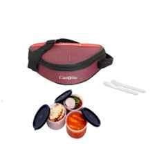 Carrolite 600ml Triangle Cherry & Black Plastic Lunchbox, Black_P-18 (Pack of 2)