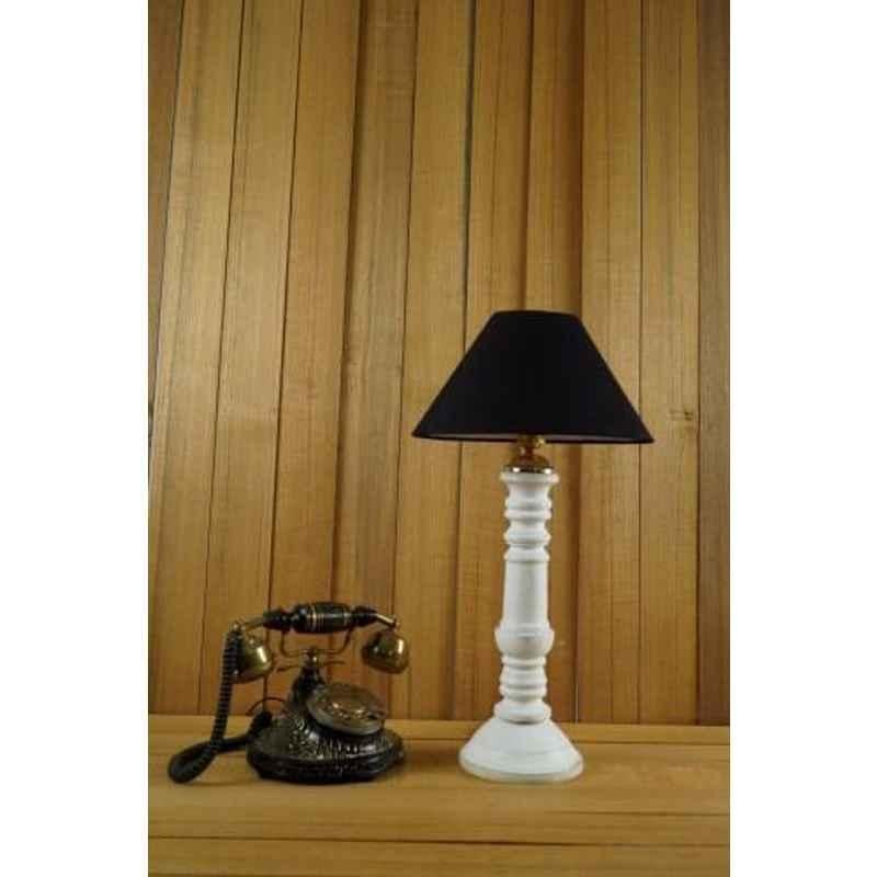 Tucasa Mango Wood White Table Lamp with 10 inch Polycotton Black Pyramid Shade, WL-113