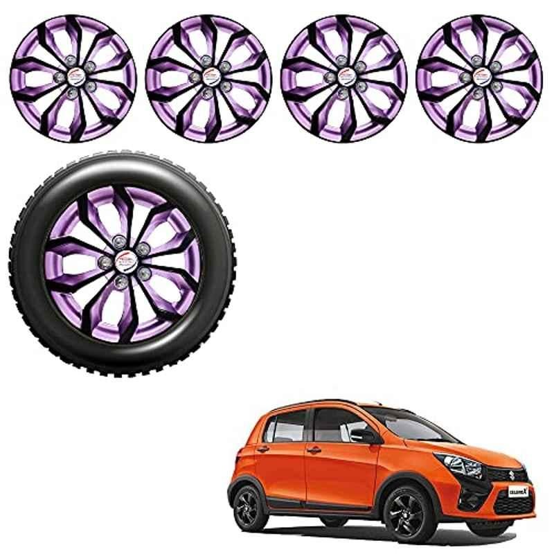 Auto Pearl 4 Pcs 14 inch Black Voilet ABS Press Type Hubcap Wheel Cover Set with Retention Ring for Maruti Suzuki CelerioX