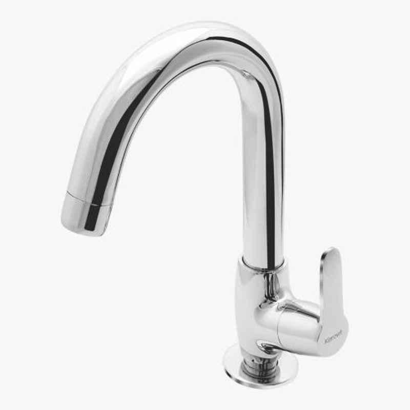 Kerovit Joy Silver Chrome Finish Deck Mounted Sink Cock with Swivel Spout, KB1511028